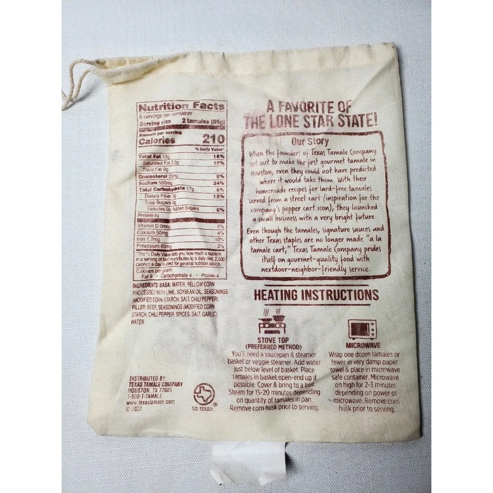 Texas Tamale Company Drawstring Cotton Bag Reusable Grocery Tote Tex-Mex Tamales